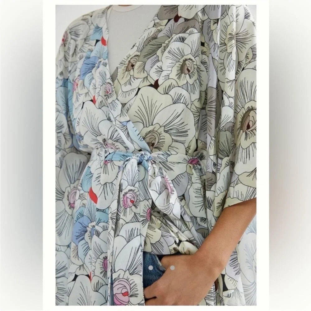 Anthropologie Conditions Apply Kimono NWT New Floral Toe Waist One Size S M L XL - Picture 4 of 10